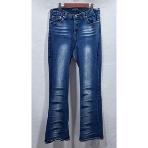 Vintage Y2K 2000s Women's Flared Jeans Size 13/14 Acid Wash Mid Rise Denim